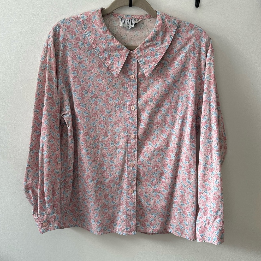 Paradox Pink Floral Button-Front Blouse 100% Cotton Shirt